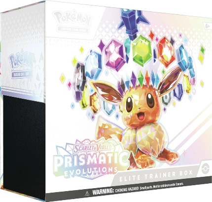 Single unit of sealed Pokémon TCG official product packaging for the Prismatic Evolutions Elite Trainer Box
