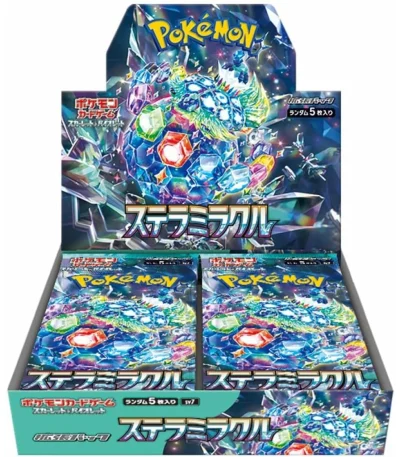 Japanese Pokémon Stellar Miracle Booster Box featuring Terapagos and starry-themed booster packs