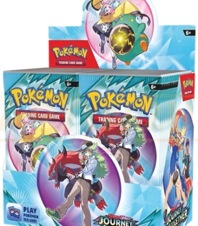 Pokémon TCG Journey Together Booster Box featuring 36 sealed packs with Terapagos and Stellar Pokémon artwork