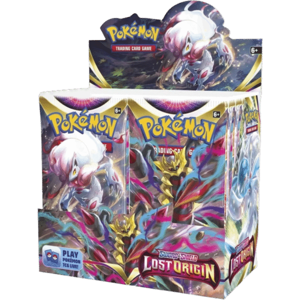 Pokémon TCG Lost Origin Booster Box featuring 36 sealed booster packs with Giratina artwork
