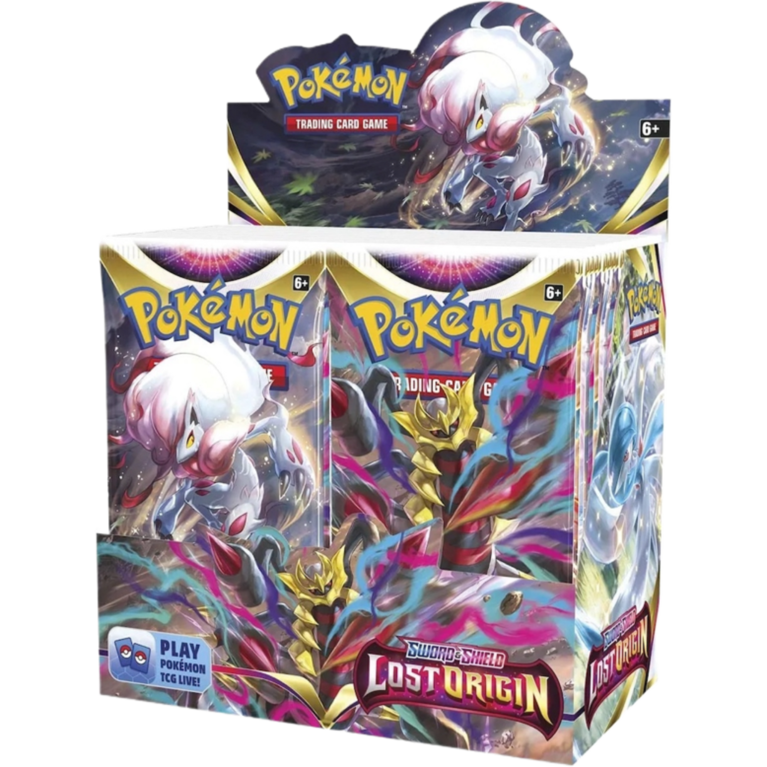 Pokémon TCG Lost Origin Booster Box featuring 36 sealed booster packs with Giratina artwork
