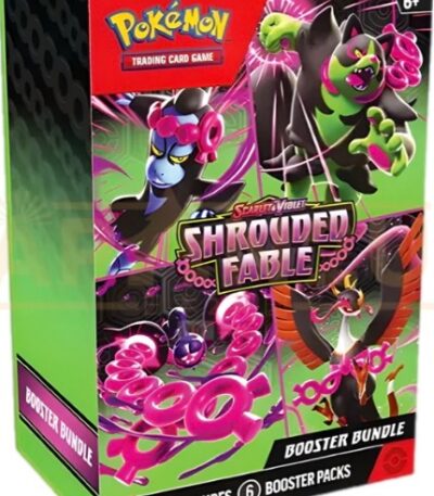 Pokémon TCG Shrouded Fable Booster Box with 36 dark-themed booster packs featuring legendary Pokémon