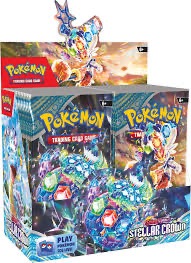 Pokémon TCG Stellar Crown booster pack featuring legendary crowned Pokémon in celestial artwork