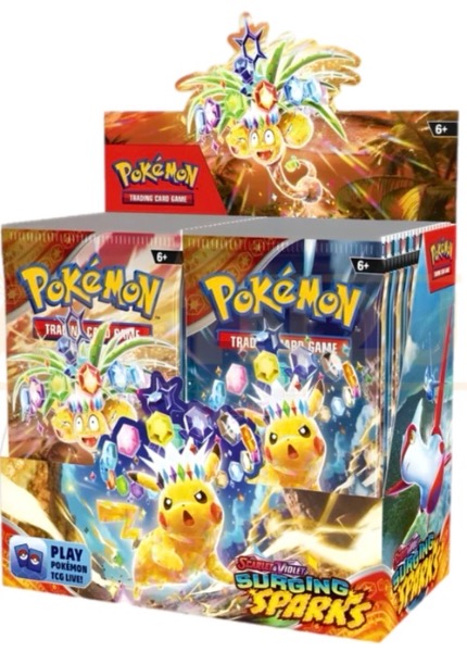 Pokémon TCG Surging Sparks booster pack featuring Electric-type legendary Pokémon artwork